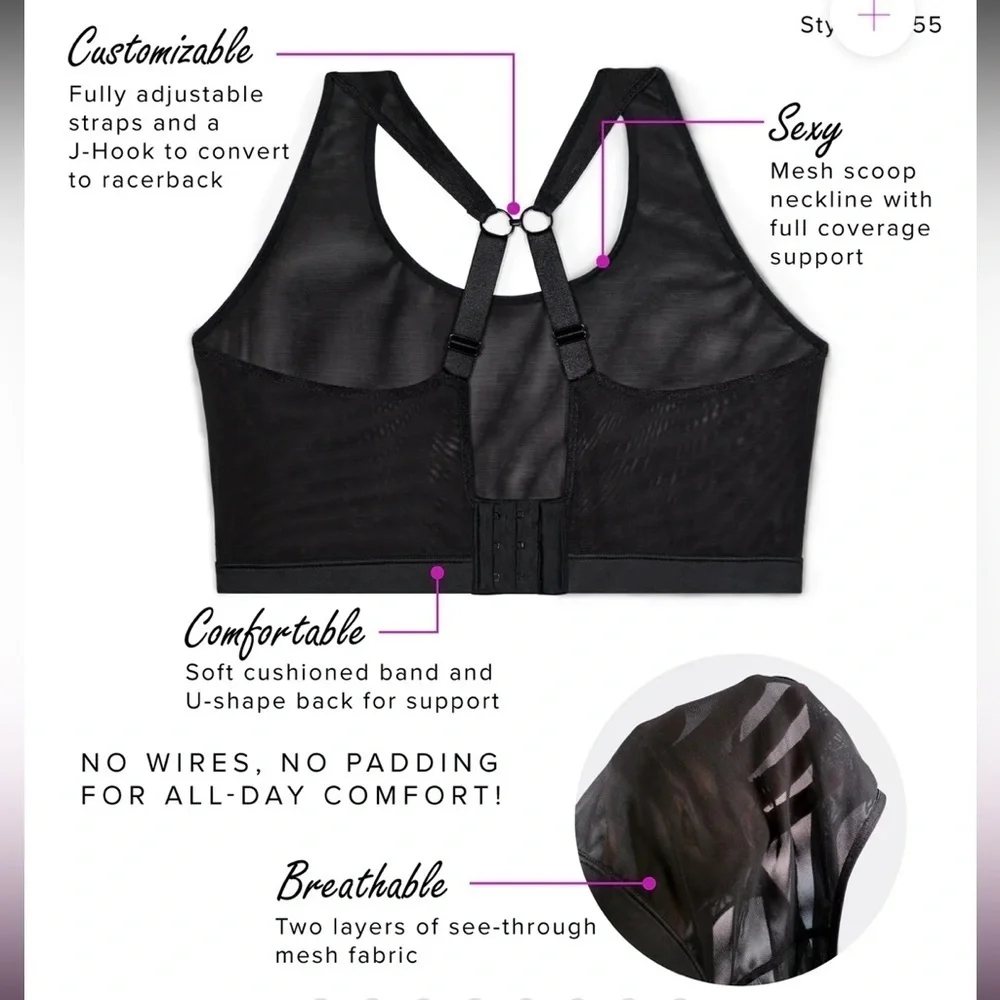 2/$30 Curvy Couture Black Sheer Mesh Bralette size large